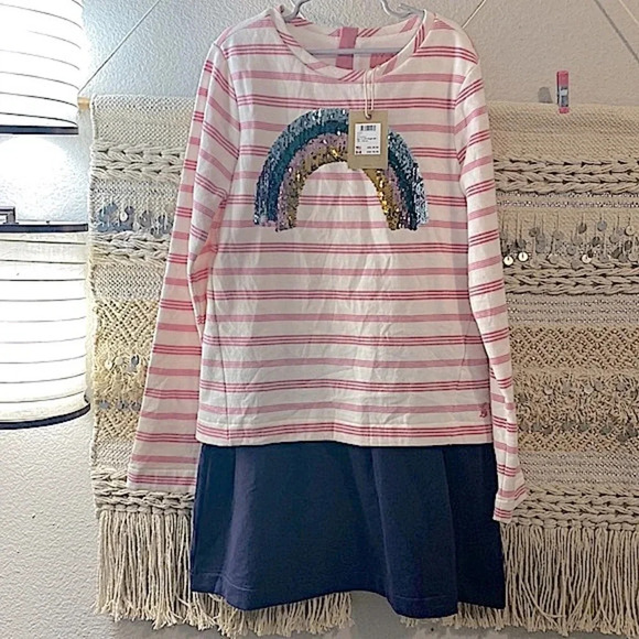 Other - Joules Lucy Mock Layer Long Sleeves Dress with Sequin Rainbow
